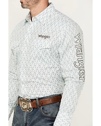 Wrangler Men's Geo Print Logo Long Sleeve Snap Western Shirt