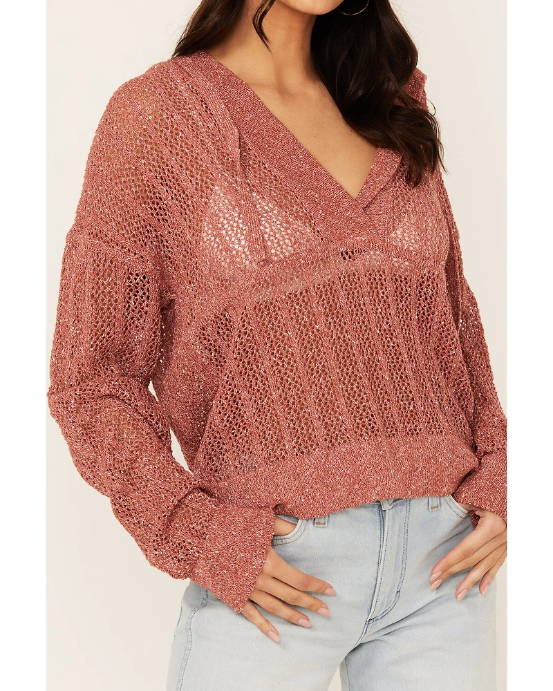 Cleo + Wolf Women's Blythe Deep V Weave Hooded Pullover