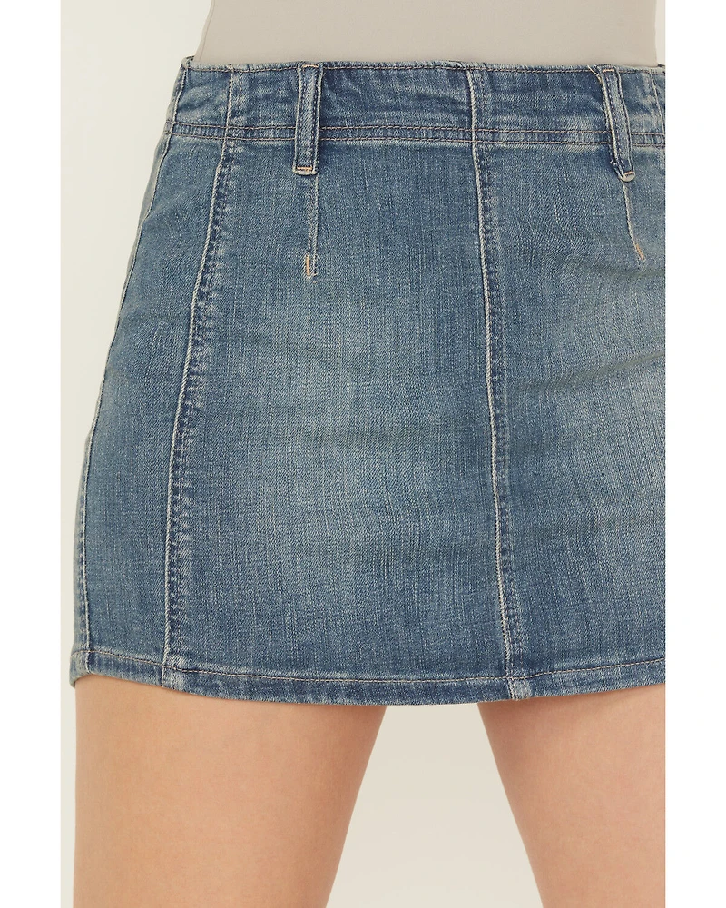 Free People Women's Daylight Medium Wash Denim Mini Skirt