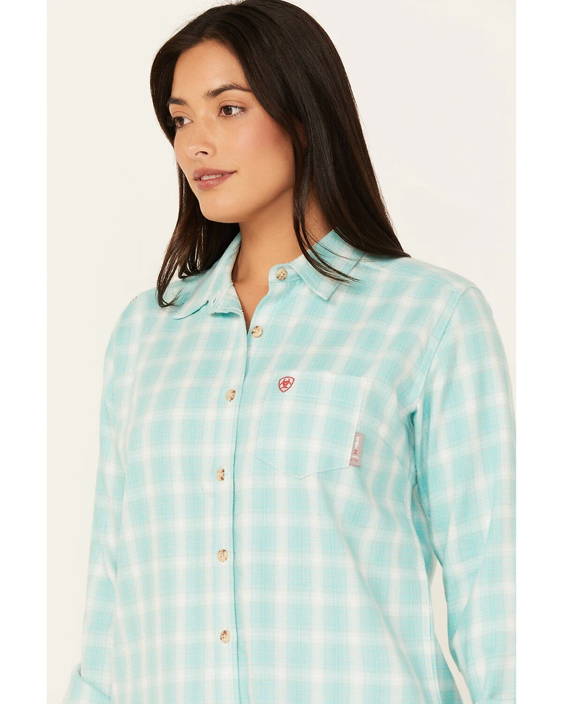 Ariat Women's FR Catalina Plaid Print Long Sleeve Button-Down Work Shirt