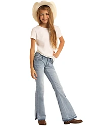 Rock & Roll Denim Girls' Light Wash Split Hem Basic Trouser