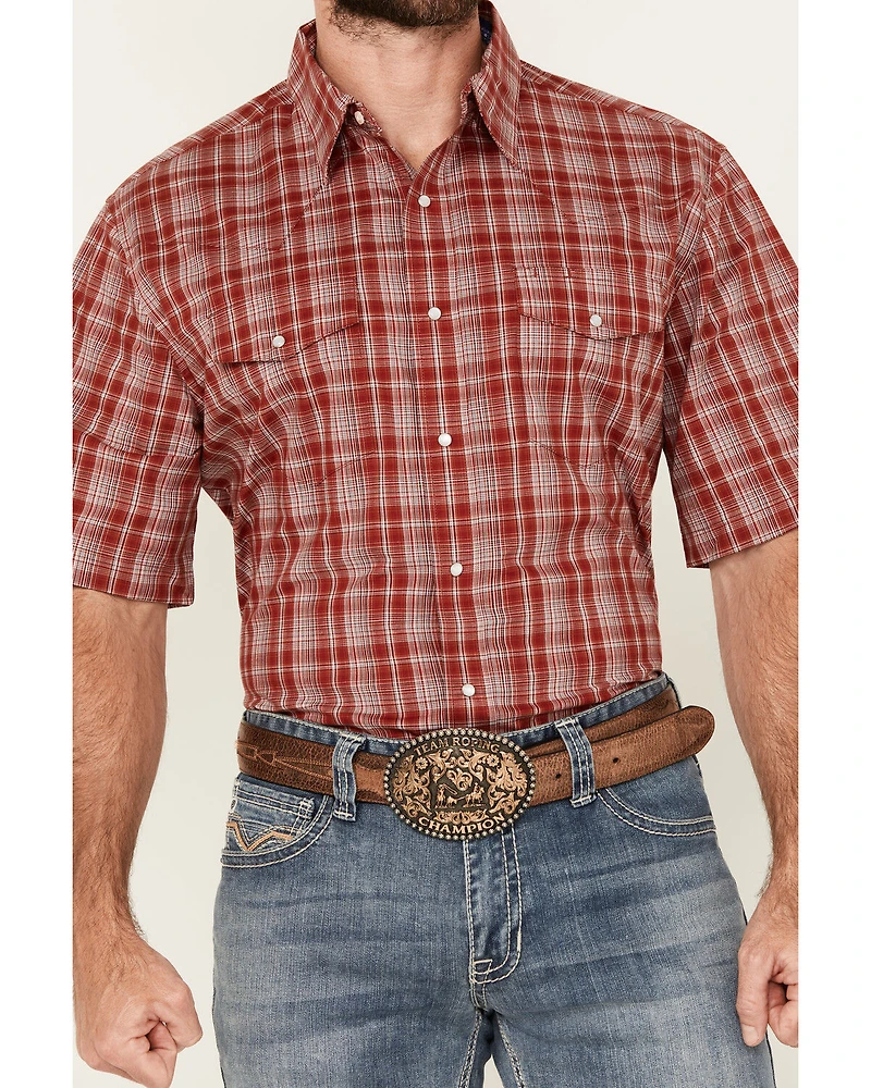 Wrangler Men's Plaid Print Short Sleeve Snap Stretch Western Shirt