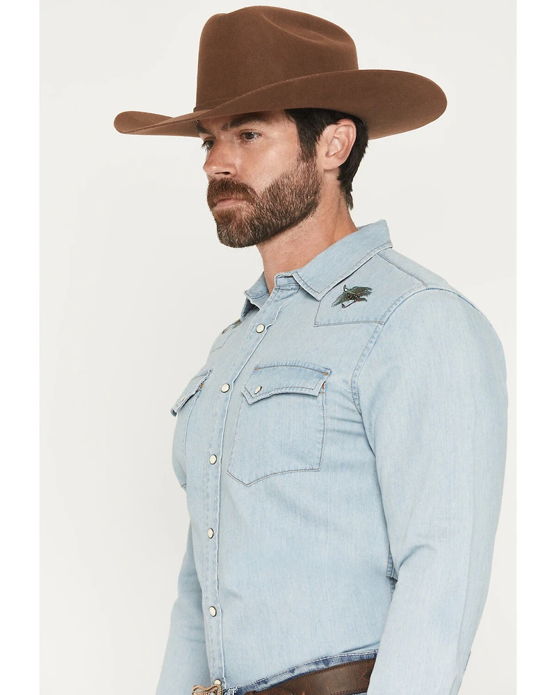 Pendleton Men's Light Wash Gambler Long Sleeve Snap Denim Western Shirt