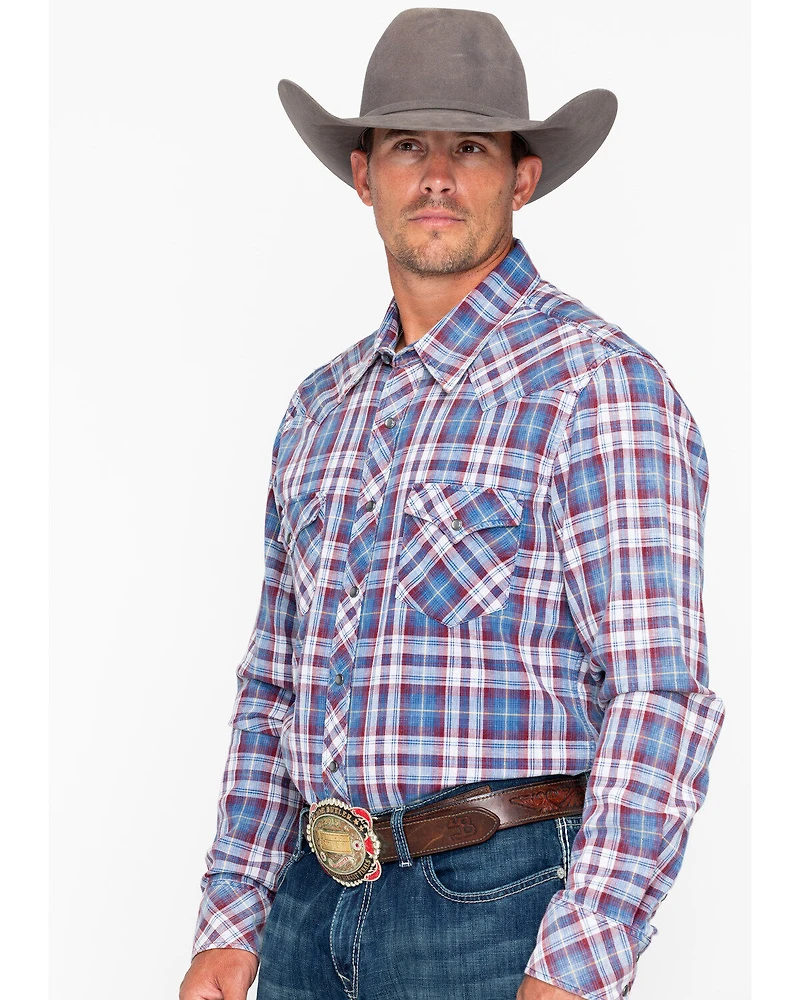 Rock & Roll Denim Men's Double Dye Plaid Print Long Sleeve Western Shirt