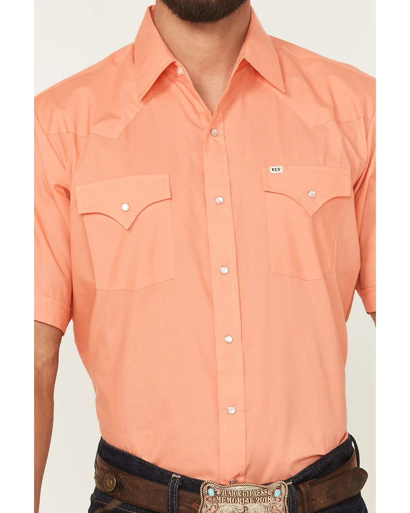 Ely Walker Men's Solid Short Sleeve Pearl Snap Western Shirt