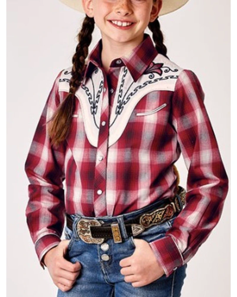 Roper Girls' Plaid Print Embroidered Yoke Long Sleeve Snap Western Shirt