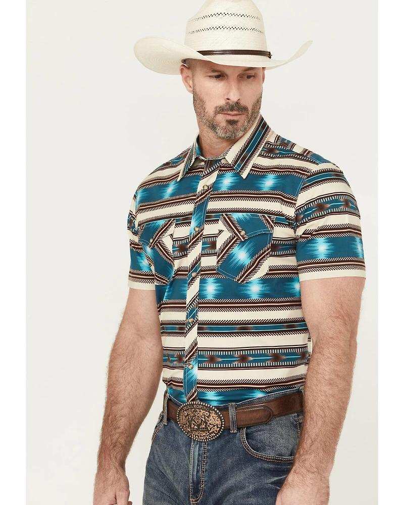 Rock & Roll Denim Men's Southwestern Striped Short Sleeve Snap Stretch Western Shirt
