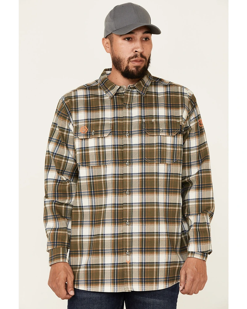 Hawx Men's FR Woven Plaid Print Long Sleeve Button-Down Work Shirt