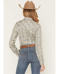 Shyanne Women's Paisley Wallpaper Print Long Sleeve Snap Stretch Western Shirt