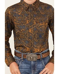Cody James Boys' Winding Roads Printed Long Sleeve Pearl Snap Western Shirt