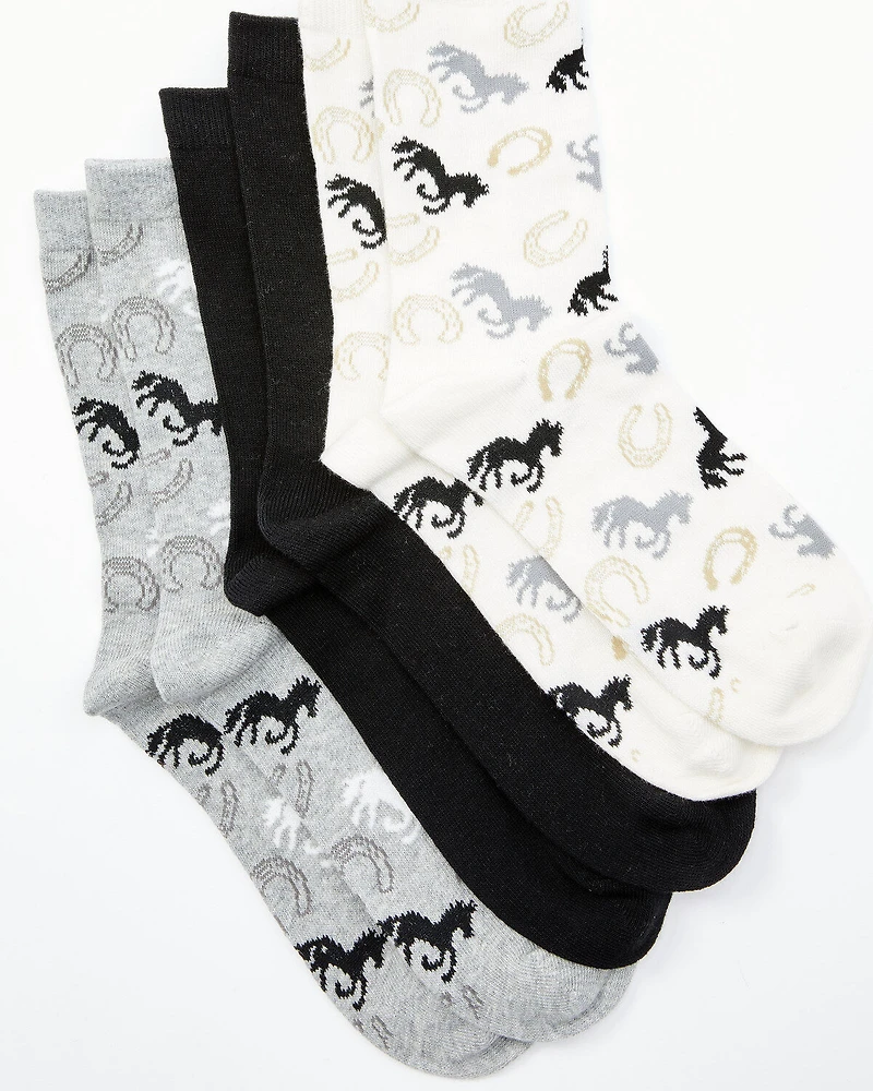 Shyanne Women's Horses & Shoes Crew Socks - 3 Pack