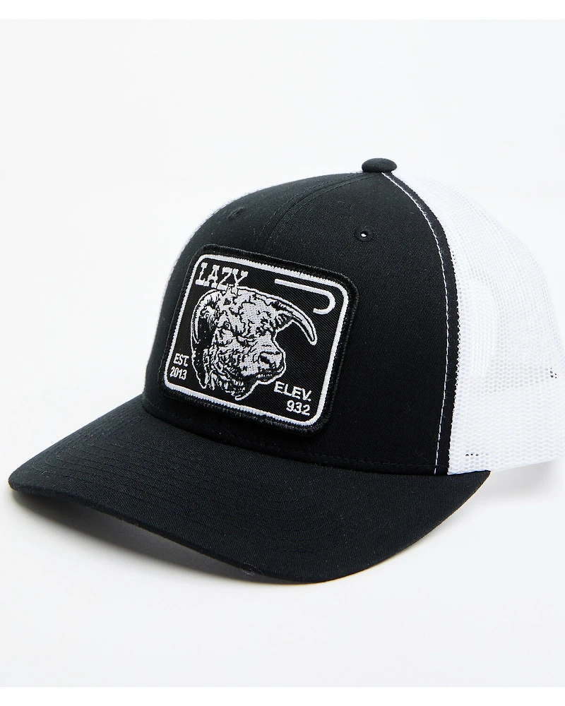 Lazy J Ranch Men's Black & White Elevation Cowhead Logo Patch Mesh-Back Ball Cap