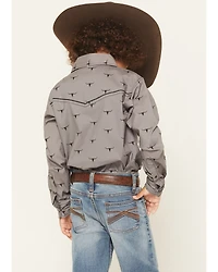 Cowboy Hardware Boys' Skull Scatter Long Sleeve Snap Stretch Western Shirt
