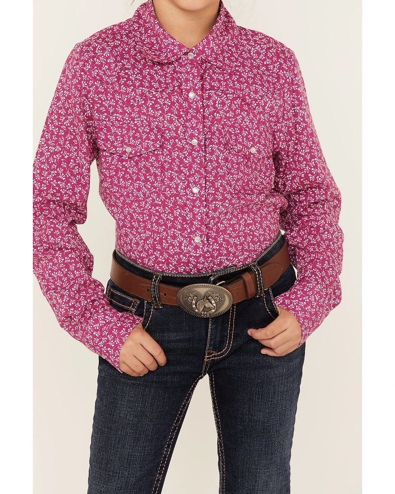 Shyanne Girls' Ditsy Floral Print Long Sleeve Western Pearl Snap Shirt