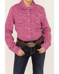 Shyanne Girls' Ditsy Floral Print Long Sleeve Western Pearl Snap Shirt