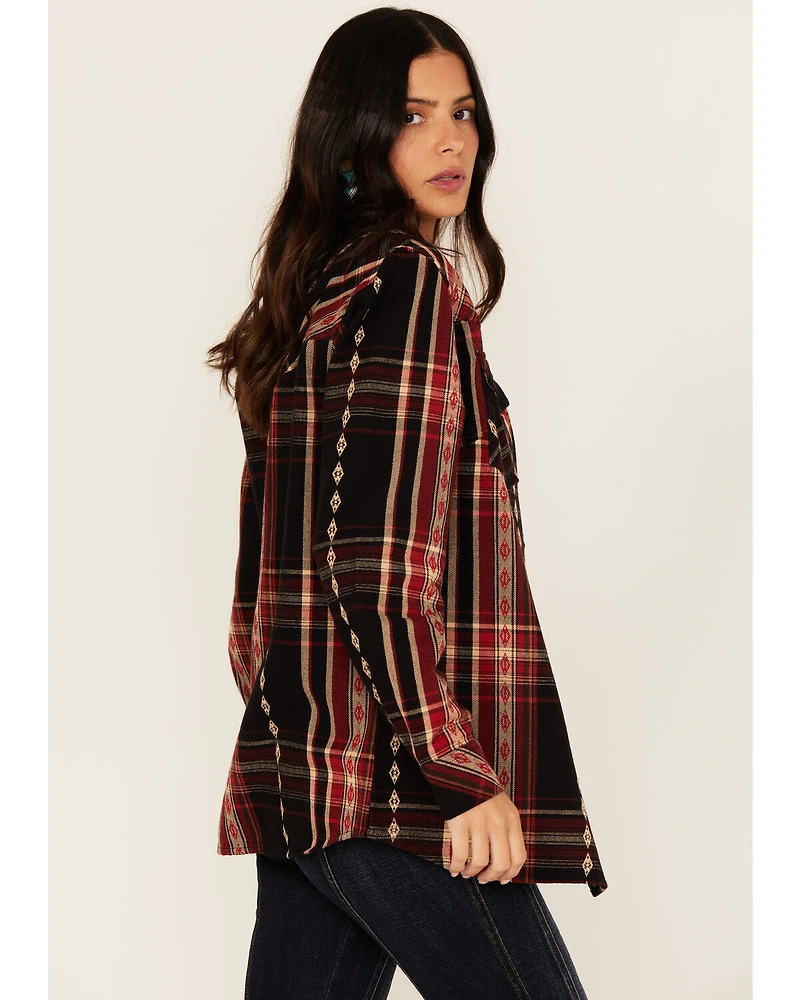 Idyllwind Women's Glenmond Dobby Plaid Print Long Sleeve Snap Flannel Shirt