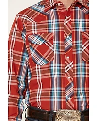 Roper Men's Warm Red Large Plaid Long Sleeve Pearl Snap Western Shirt