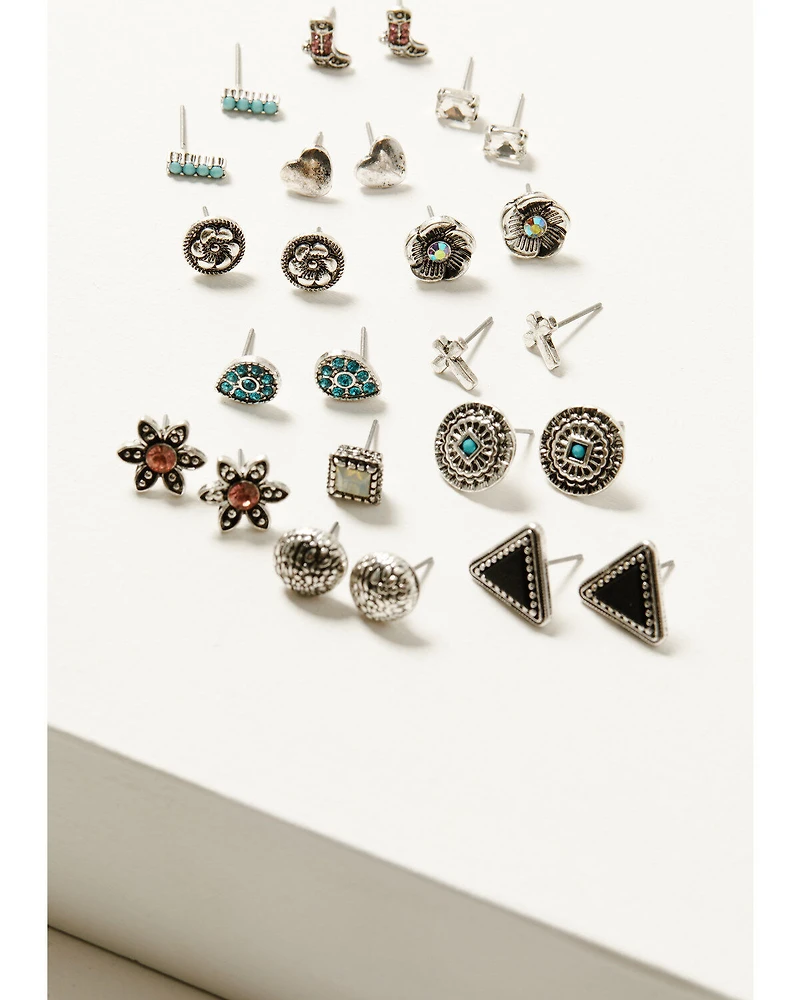 Shyanne Women's Flower Cross Stud Earring Set - 13 Piece