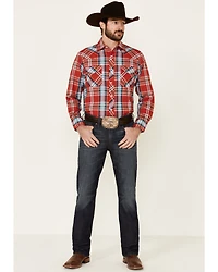 Roper Men's Warm Red Large Plaid Long Sleeve Pearl Snap Western Shirt