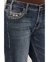 Rock & Roll Denim Women's Medium Wash Mid Rise Steer Head Bootcut Stretch Jeans