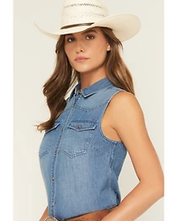 Shyanne Women's Medium Wash Sleeveless Button-Down Denim Shirt