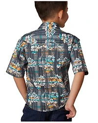 Roper Boys' Hawaiian Floral Print Short Sleeve Snap Western Shirt
