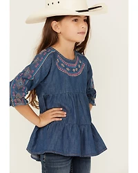 Wrangler Girls' Dark Wash Denim Embroidered Tunic Shirt