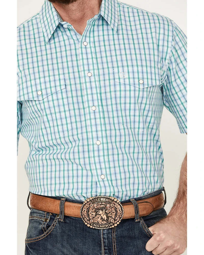 Panhandle Men's Plaid Print Short Sleeve Pearl Snap Western Shirt
