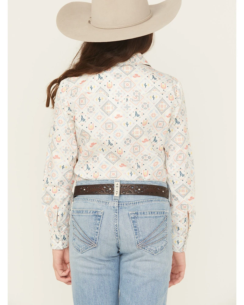 Panhandle Slim Girls' Conversation Print Long Sleeve Snap Western Shirt