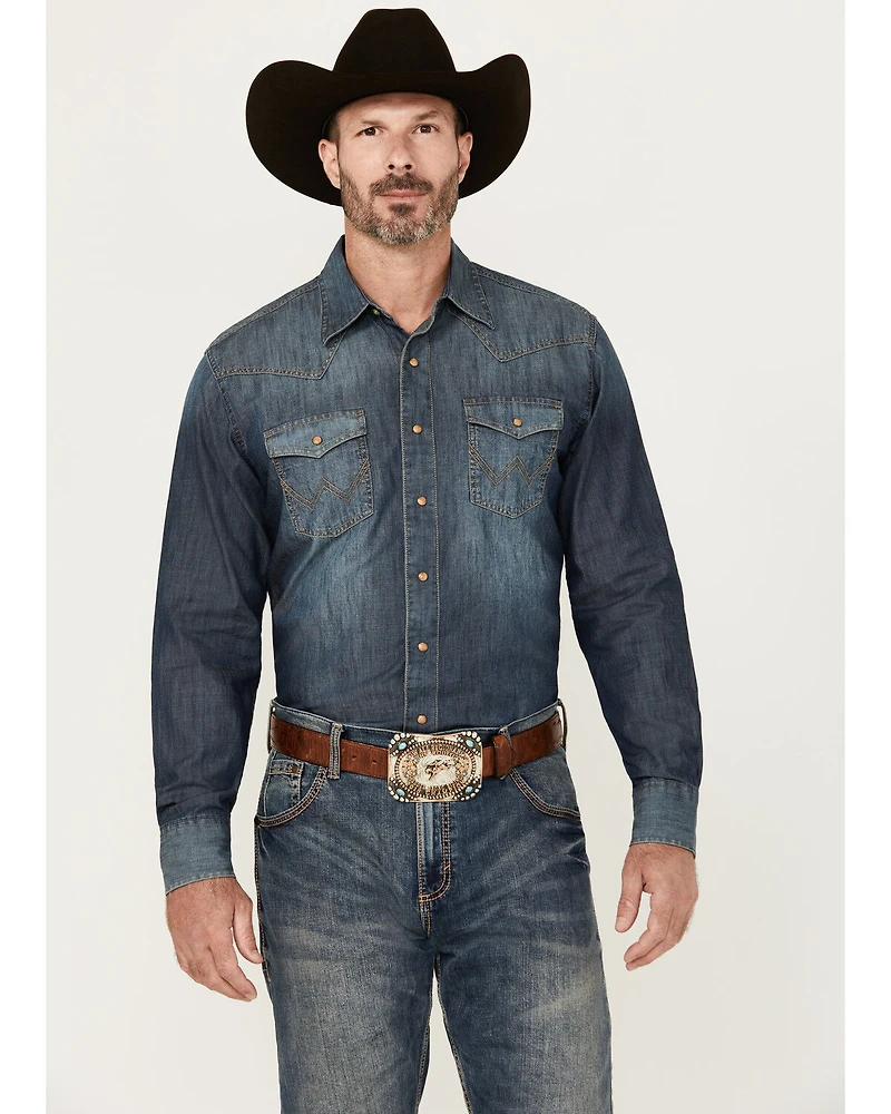 Wrangler Retro Men's Premium Snap Denim Long Sleeve Western Shirt