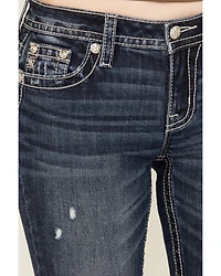 Miss Me Women's Dark Wash Snowflake Embroidered Slim 32" Bootcut Stretch Denim Jeans