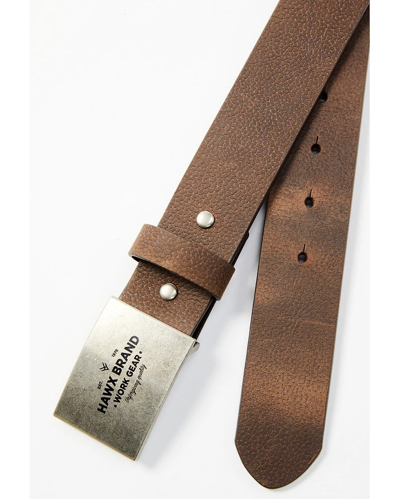 Hawx Men's Silver Plaque Logo Buckle Leather Belt