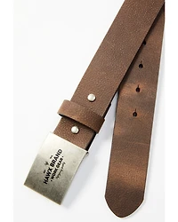 Hawx Men's Silver Plaque Logo Buckle Leather Belt