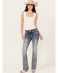 Grace LA Women's Medium Wash Dreamcatcher Sequin Bootcut Stretch Denim Jeans