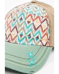 Catchfly Women's Southwestern Print Embroidered Distressed Ponytail Ball Cap