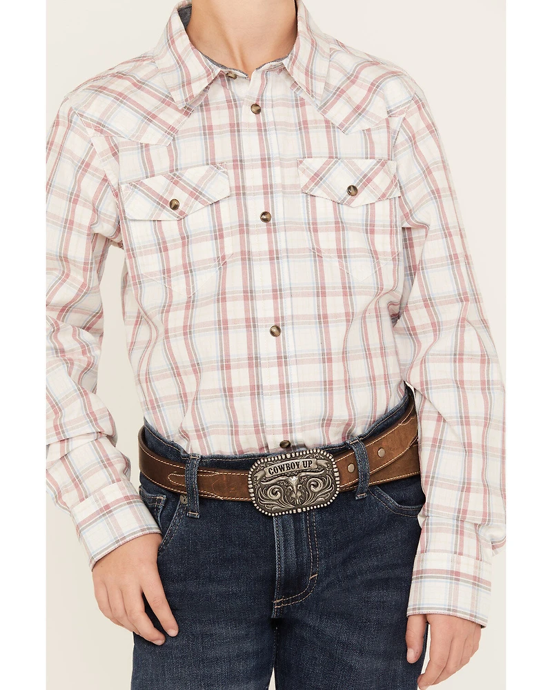 Cody James Boys' Plaid Print Long Sleeve Snap Western Shirt