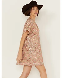By Together Women's Chevron Sequins Mini Dress