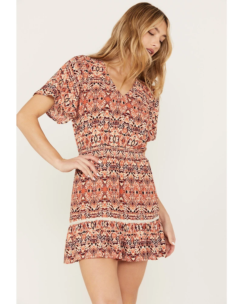 Idyllwind Women's Blossom Flutter Sleeve Smocked Mini Dress