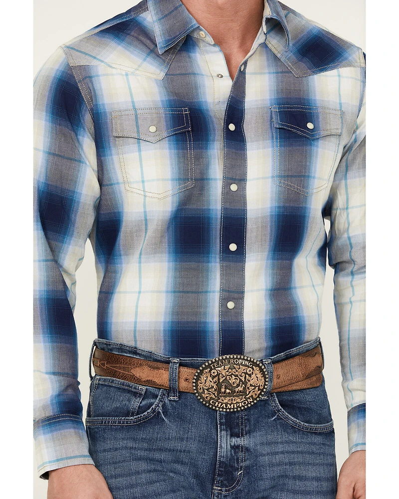 Wrangler Retro Men's Premium Plaid Print Long Sleeve Snap Western Shirt