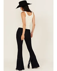 Idyllwind Women's Outlaw High Rise Studded Fringe Super Stretch Flare Jeans