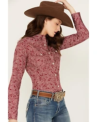 Wrangler Women's Floral Print Long Sleeve Snap Western Shirt