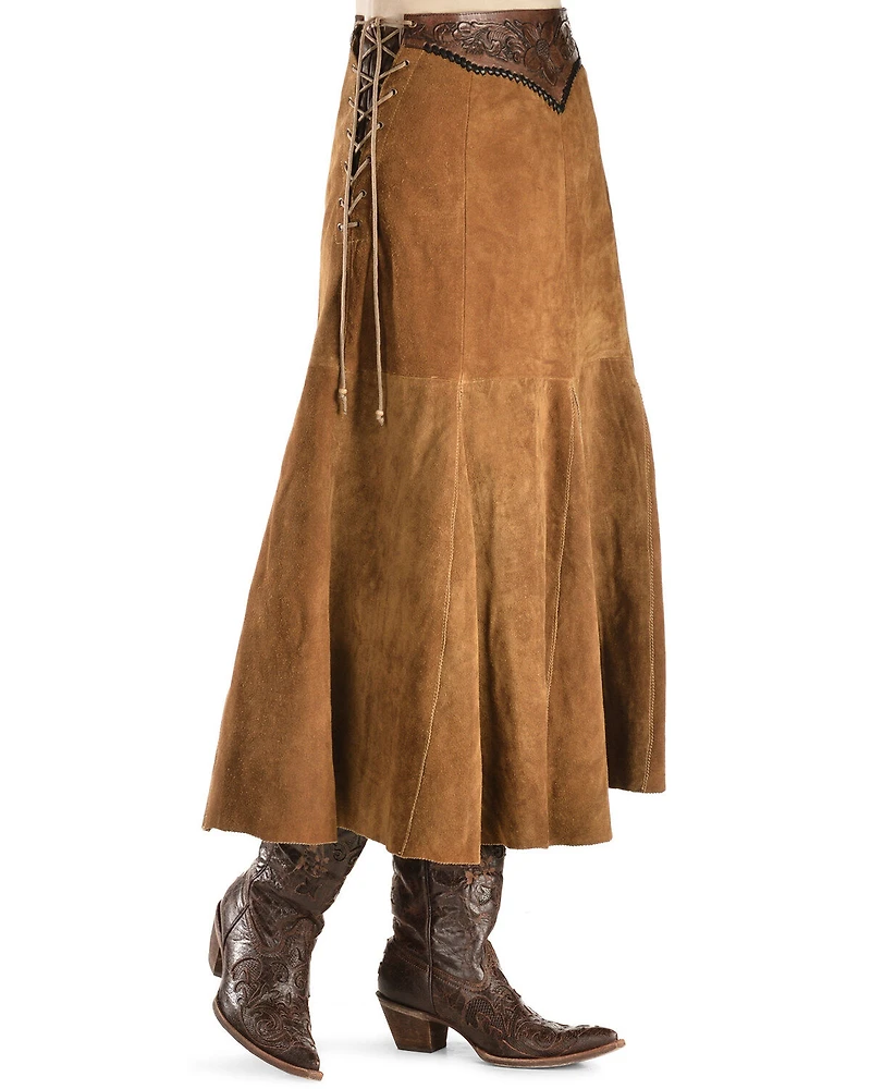 Kobler Leather Women's Choctaw Tooled Lace-Up Suede Skirt