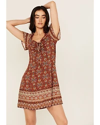 Idyllwind Women's Saxony Tapestry Print Short Sleeve Mini Dress