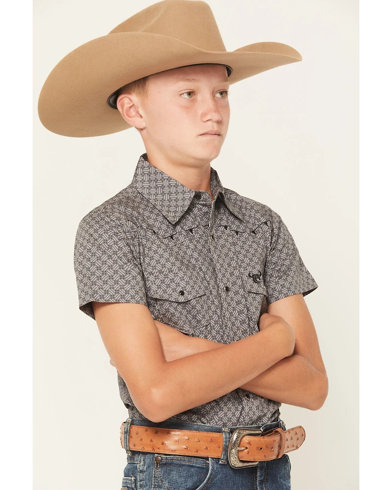 Cowboy Hardware Boys' Geo Print Short Sleeve Snap Western Shirt