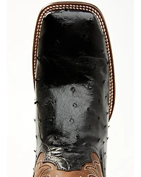 Cody James Men's Saddle Black Full-Quill Ostrich Exotic Western Boots - Broad Square Toe