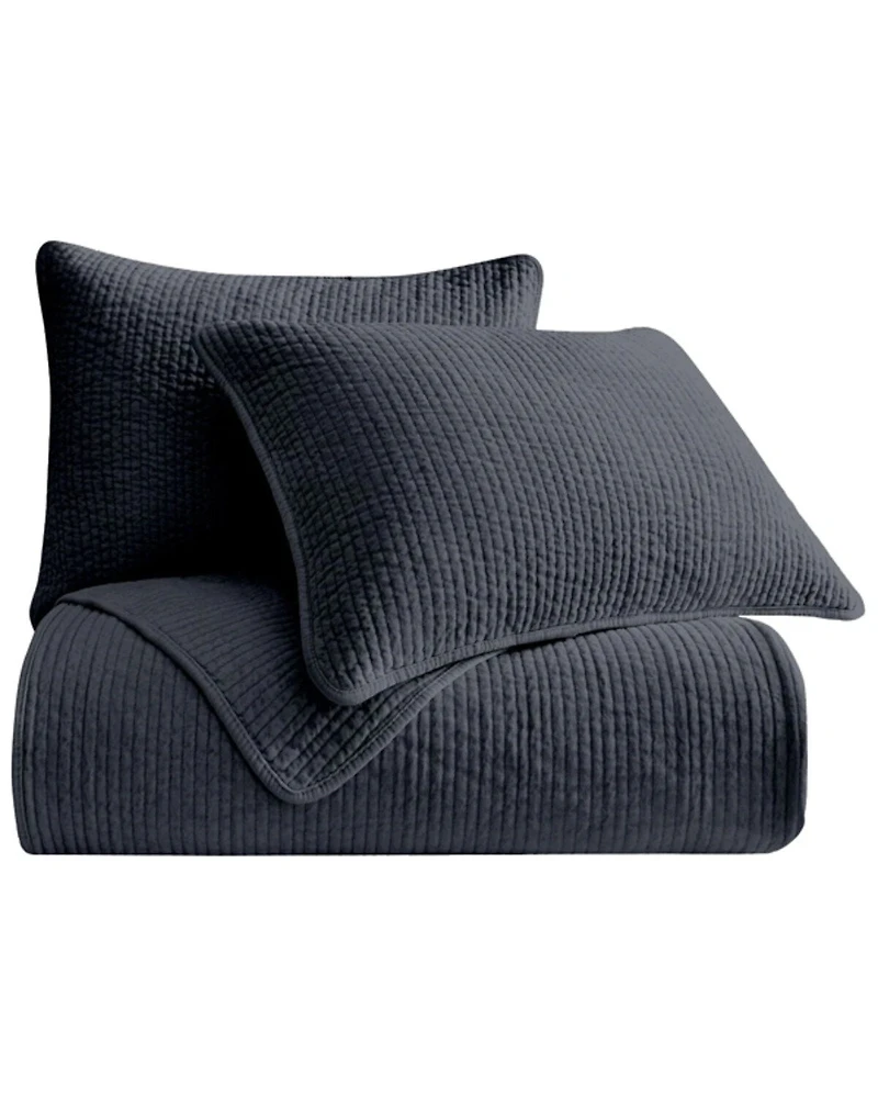 HiEnd Accents Navy Stonewashed Cotton & Velvet 3-Piece King Quilt Set