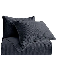HiEnd Accents Navy Stonewashed Cotton & Velvet 3-Piece King Quilt Set