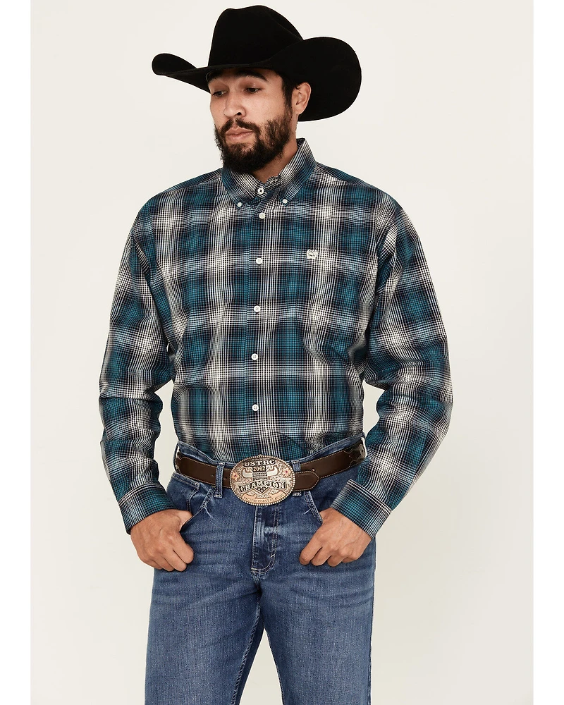 Cinch Men's Plaid Print Long Sleeve Button-Down Western Shirt
