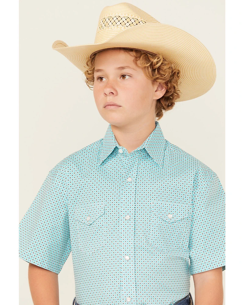 Panhandle Boys' Geo Print Short Sleeve Snap Western Shirt