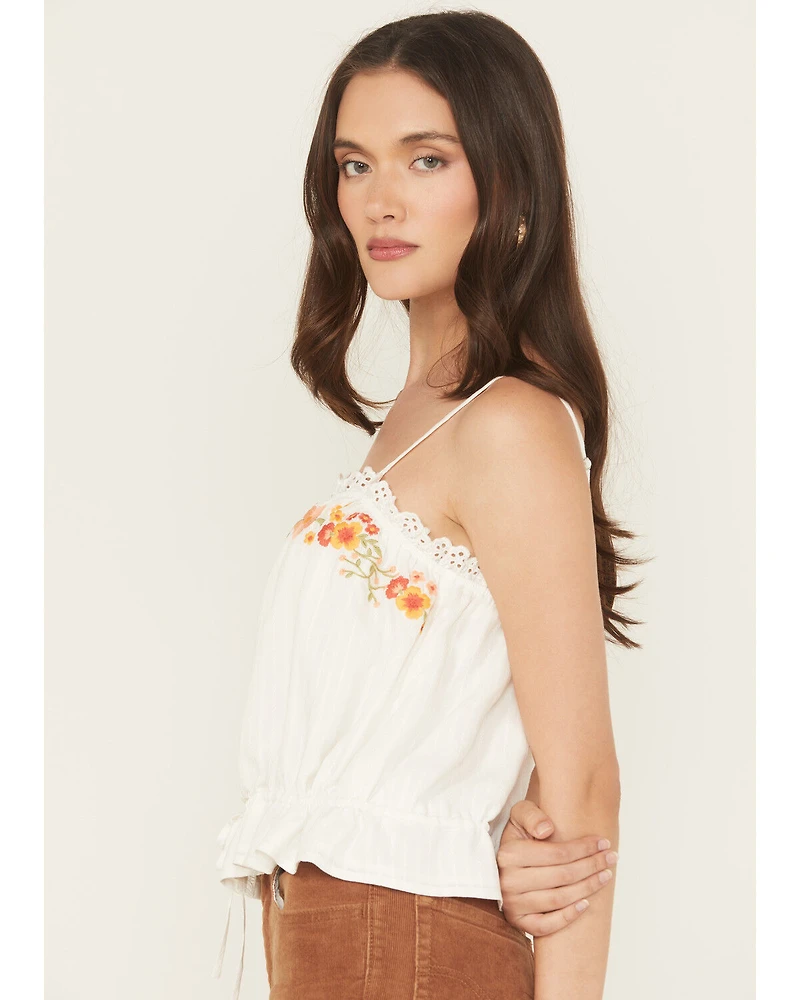 Miss Me Women's Floral Embroidered Cropped Tank Top